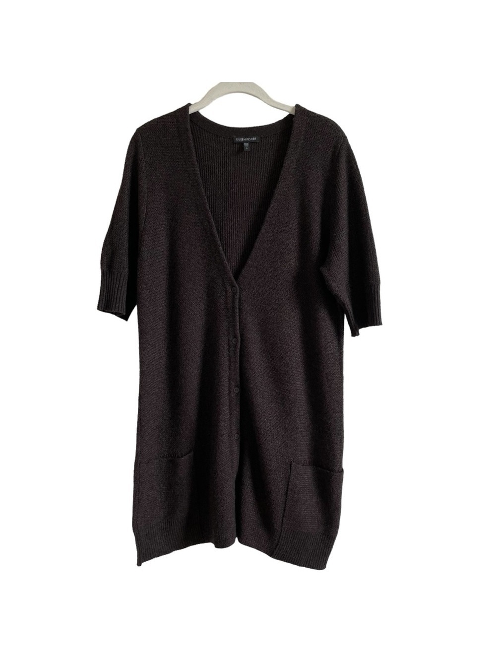 Eileen Fisher Brown Cardigan Tunic Sweater Size Medium Angora Cashmere Luxury